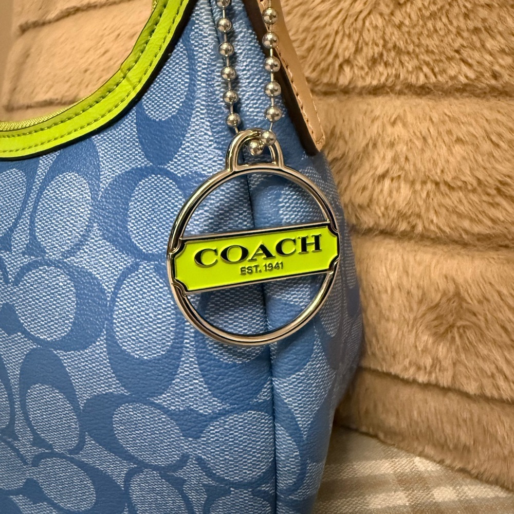 ✨COACH Signature Stripe Blue Hobo Bag – F29942 – Y2K Aesthetic🍋‍🟩🏝️☀️ - Picture 3 of 6